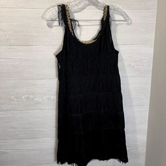 Women's Fashion Flapper Layered Fringe Dress‎ with Sequin Neckline - Picture 3 of 6